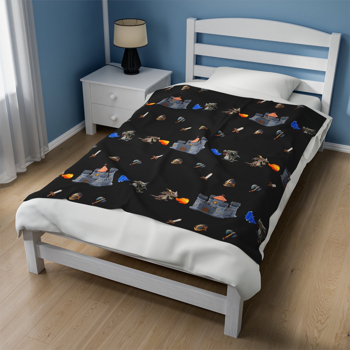 Kids Velveteen Plush Blanket - Dragons vs. Knights Medieval Castle