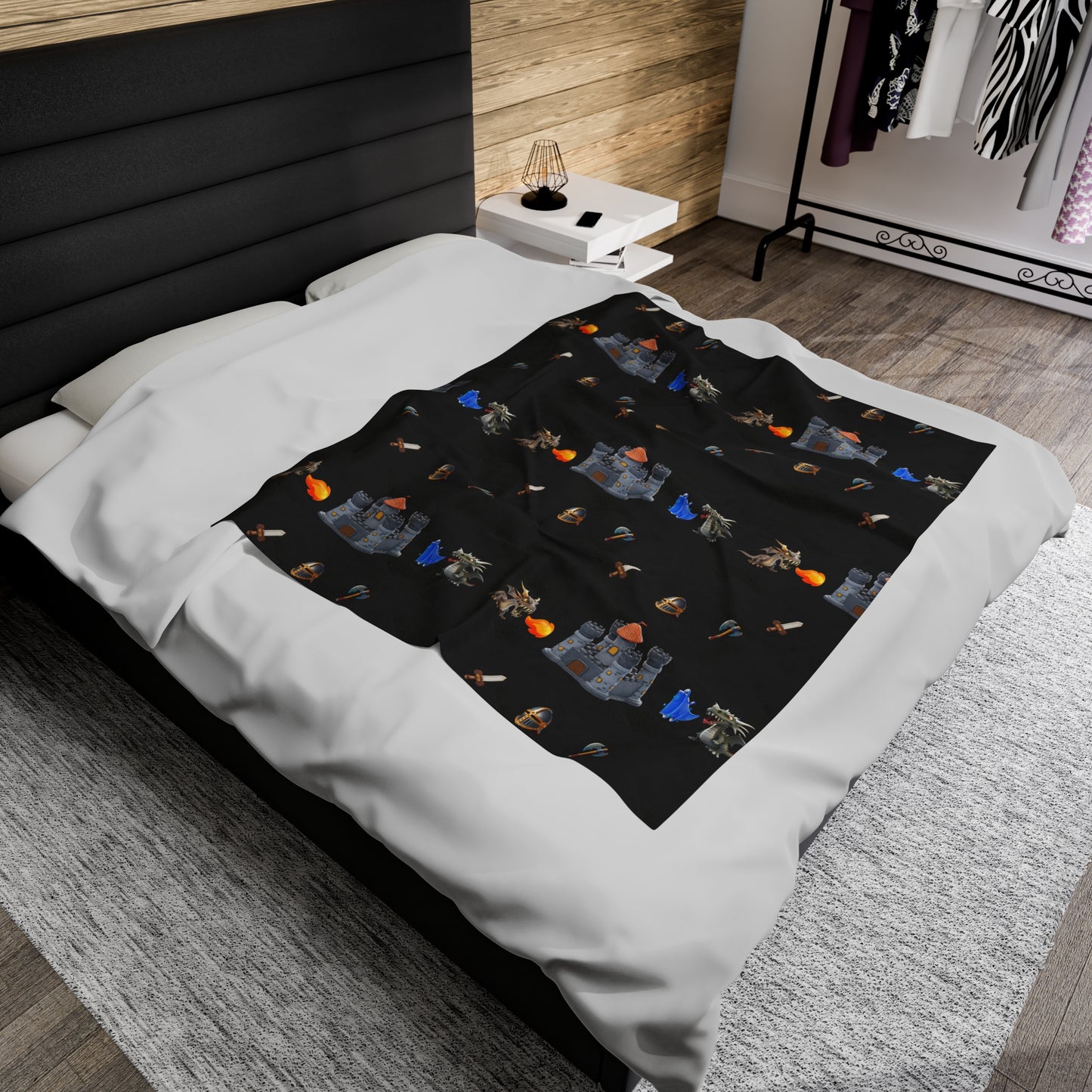 Kids Velveteen Plush Blanket - Dragons vs. Knights Medieval Castle