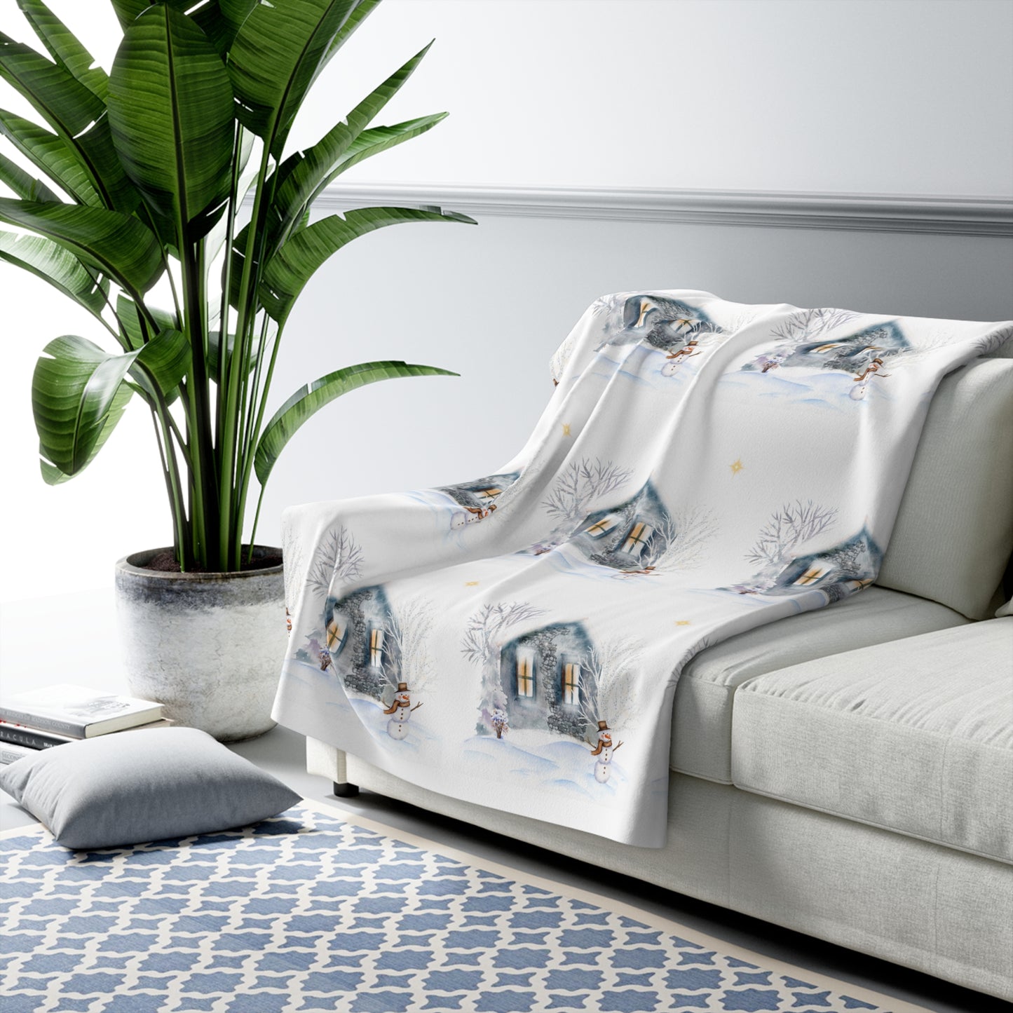 Sherpa Fleece Blanket - Cozy Cabin and Snowman