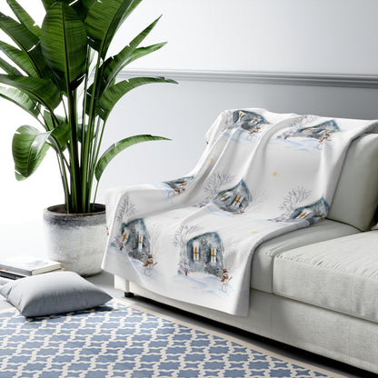 Sherpa Fleece Blanket - Cozy Cabin and Snowman