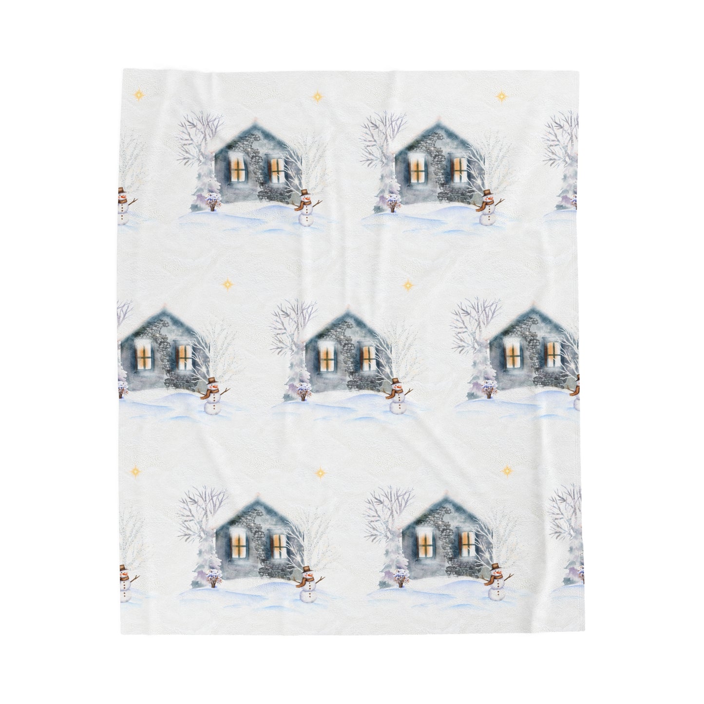 Velveteen Plush Blanket - Cozy Cabin and Snowman