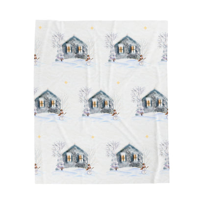 Velveteen Plush Blanket - Cozy Cabin and Snowman