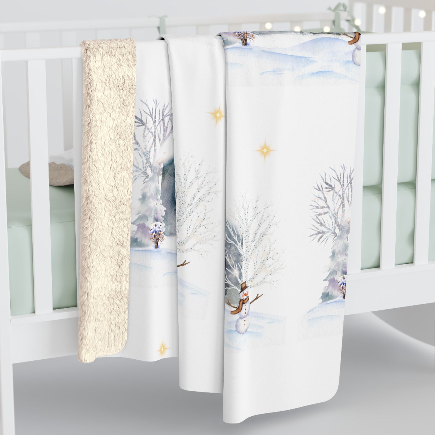 Sherpa Fleece Blanket - Cozy Cabin and Snowman