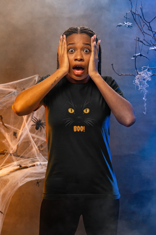 Adult Halloween BOO Cat Unisex T-shirt