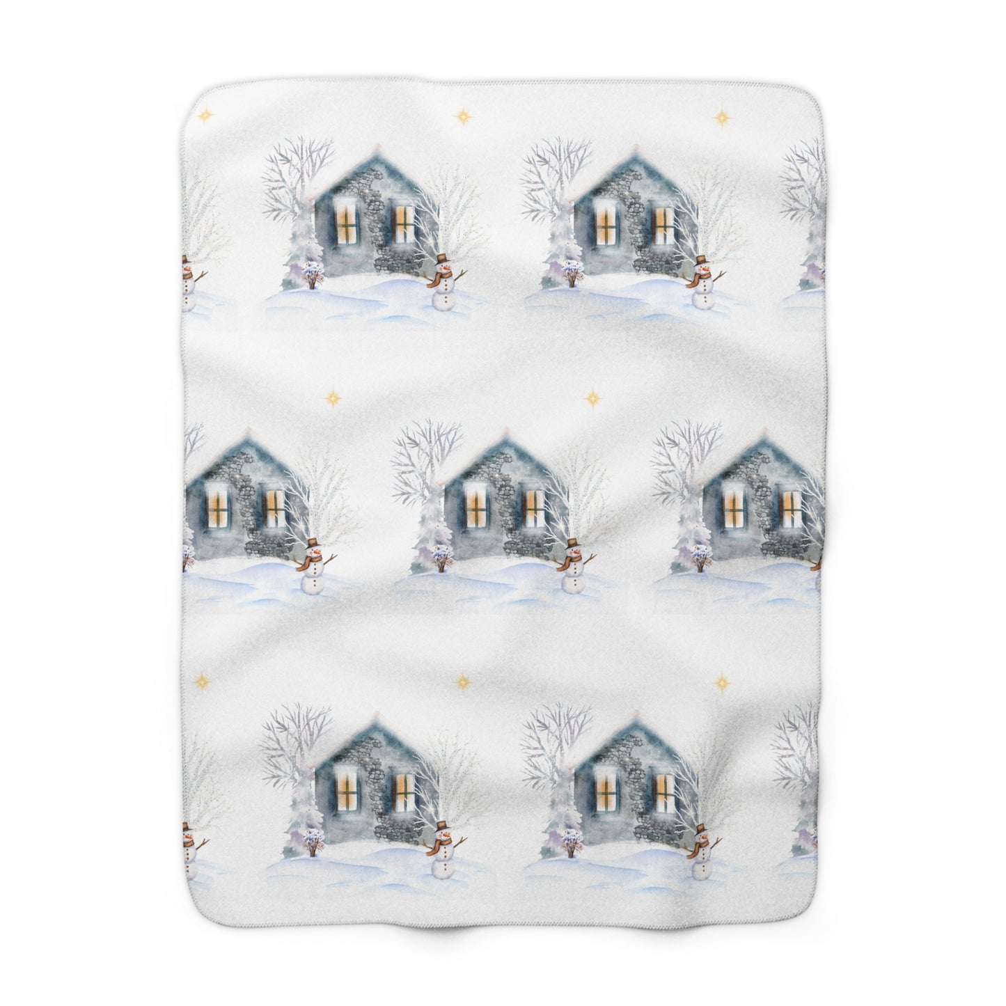 Sherpa Fleece Blanket - Cozy Cabin and Snowman