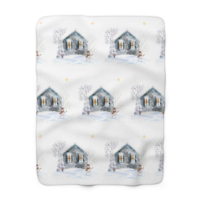 Sherpa Fleece Blanket - Cozy Cabin and Snowman