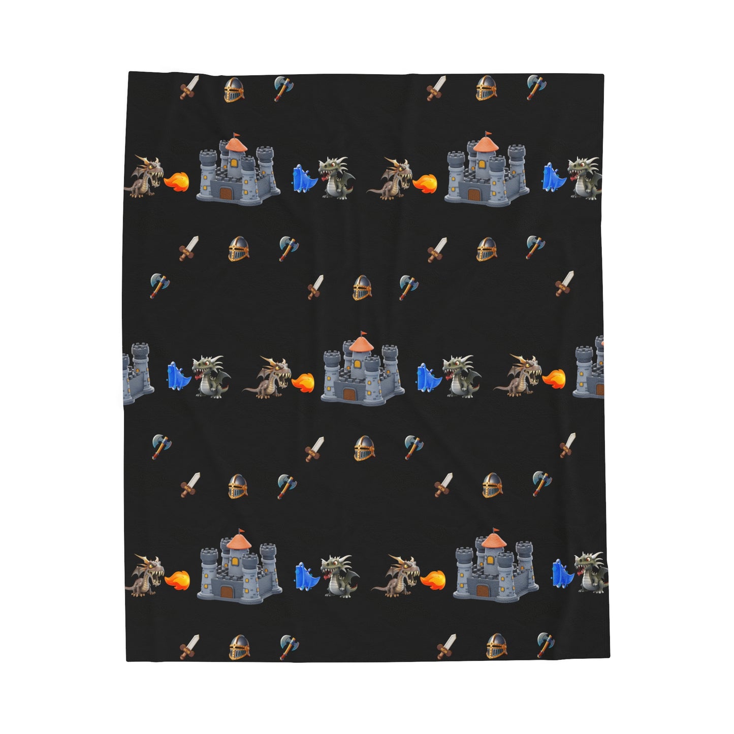 Kids Velveteen Plush Blanket - Dragons vs. Knights Medieval Castle