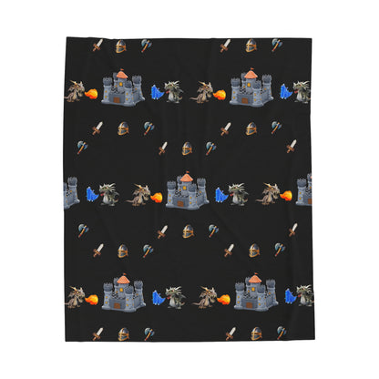 Kids Velveteen Plush Blanket - Dragons vs. Knights Medieval Castle