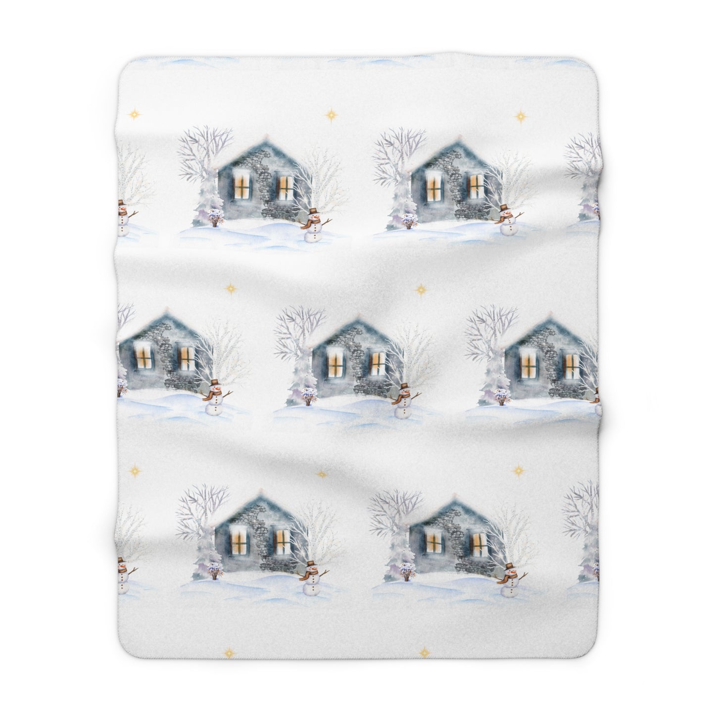 Sherpa Fleece Blanket - Cozy Cabin and Snowman