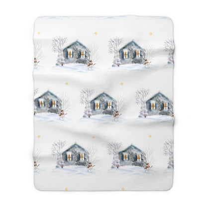 Sherpa Fleece Blanket - Cozy Cabin and Snowman