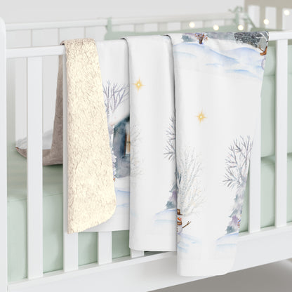 Sherpa Fleece Blanket - Cozy Cabin and Snowman